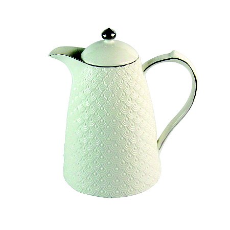 GARRAFA TERMICA EM PORCELANA BRANCA COM DETALHE PRATA 23CM X