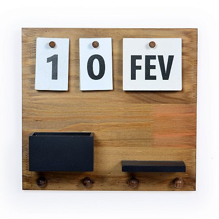 SUPORTE DE MADEIRA CALENDARIO - CHAVE - VASO