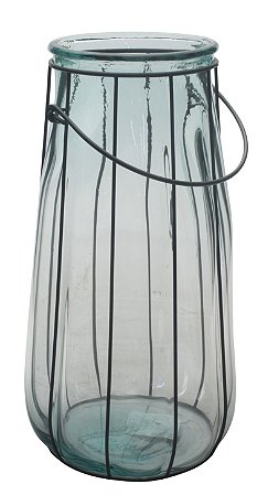 VASO DE VIDRO COM ARMAÇÃO DE FERRO 37CM