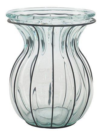 VASO DE VIDRO COM ARMACAO DE FERRO 26CM