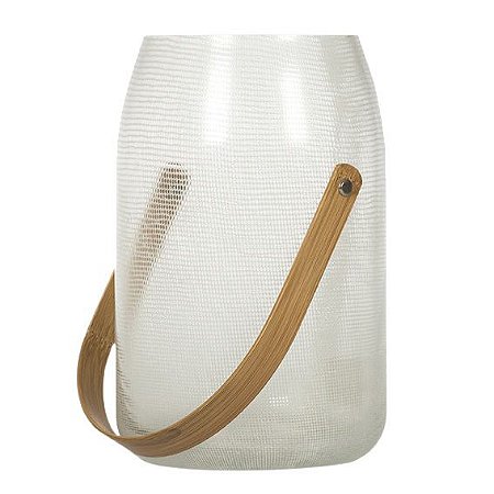 VASO MARAGOGI EM VIDRO COM ALCA DE BAMBU 24CM TRANSPARENTE