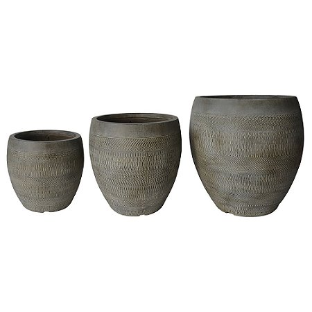 CONJ. DE VASOS CINZA - 3PCS G:55,5CM X 55,5CM X 55,5CM M: 42