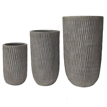 CONJ. DE VASOS CINZA - 3PCS G: 43,5CM X 43CM X 79CM M: 34CM