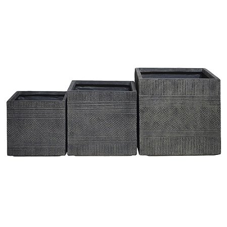 CONJ. DE VASOS DE RESINA CINZA - 3PCS G:44CM X 44CM X 42,5CM