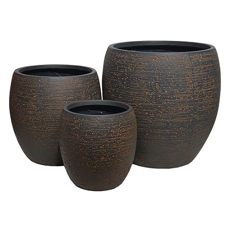 CONJ. DE VASOS DE RESINA MARROM E BEGE - 3PCS G:55CM X 55CM