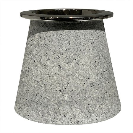 VASO DE CERAMICA ESTILO CIMENTO COM PRATA 16,2CM X 16,2CM X