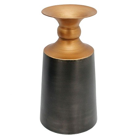 VASO DE METAL CINZA COM DOURADO 20,5CM X 20,5CM X 38,5CM