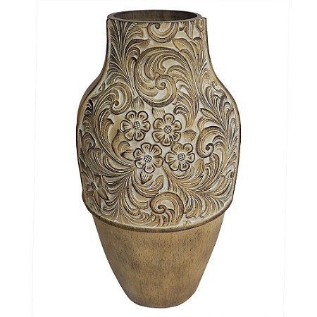 VASO DE RESINA COM DESENHO MARROM 14,5CM X 14,5CM X 27,5CM