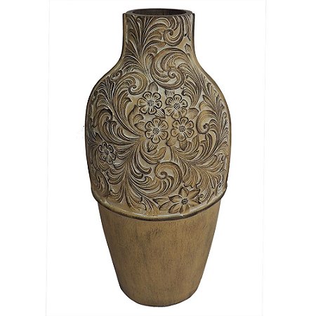 VASO DE RESINA COM DESENHO MARROM 16,5CM X 16,5CM X 34,5CM