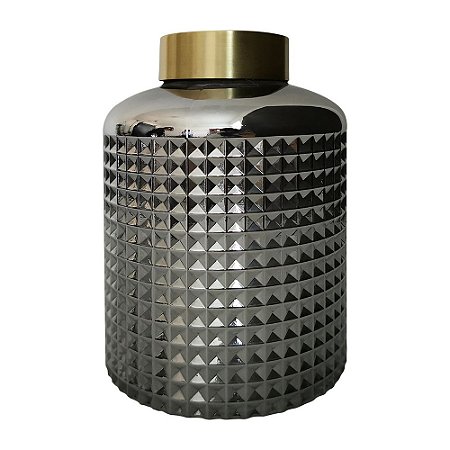 VASO DE VIDRO CINZA E DOURADO