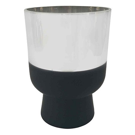 VASO DE VIDRO METALIZADO PRATA E PRETO