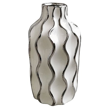VASO DE CERAMICA BRANCO COM DESENHOS GEOMÉTRICOS 14CM X 14CM