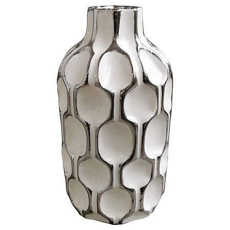 VASO DE CERAMICA BRANCO COM DESENHOS GEOMÉTRICOS 14CM X 14CM