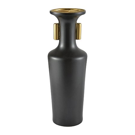 VASO DE CERAMICA PRETO FOSCO E DOURADO