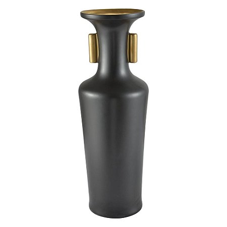 VASO DE CERAMICA PRETO FOSCO E DOURADO