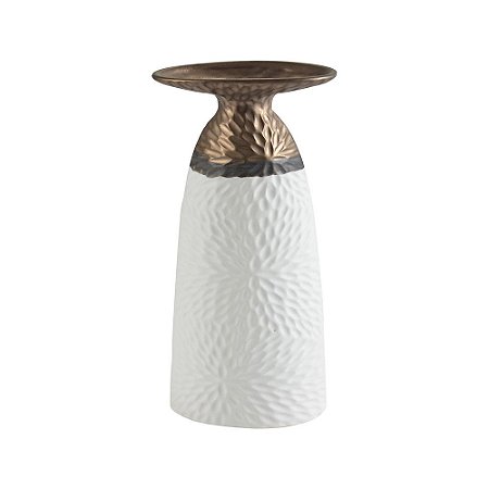 VASO DE CERAMICA BRANCO E DOURADO