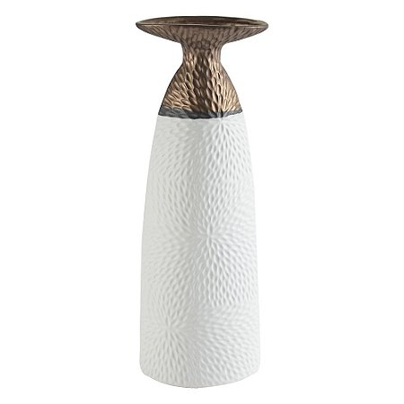 VASO DE CERAMICA BRANCO E DOURADO