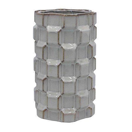 VASO DE CERAMICA COM TEXTURA GEOMETRICA BRANCO