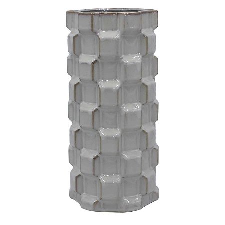 VASO DE CERAMICA COM TEXTURA GEOMETRICA BRANCO