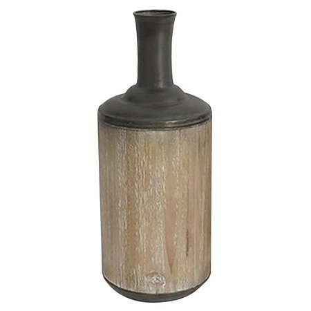 VASO DE METAL E MADEIRA MARROM E BEGE F15,5CM X 39CM