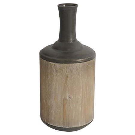 VASO DE METAL E MADEIRA MARROM E BEGE F15,5CM X 33,5CM