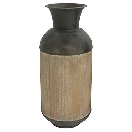 VASO DE METAL E MADEIRA MARROM E BEGE 16,5CM X 38CM