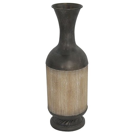VASO DE METAL E MADEIRA MARROM E BEGE F16,5CM X 49CM