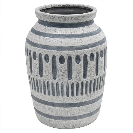 VASO DE CERAMICA CINZA COM DETALHES ETNICOS 18,5CM X 18,5CM