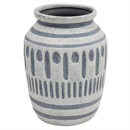 VASO DE CERAMICA CINZA COM DETALHES ETNICOS 15,5CM X 15,5CM