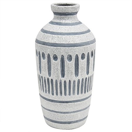 VASO DE CERAMICA CINZA COM DETALHES ETNICOS 15,5CM X 15,5CM