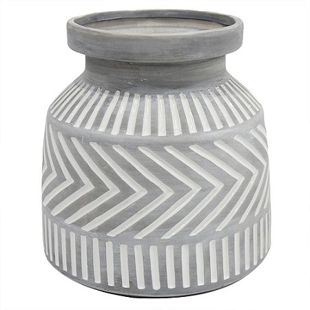 VASO DE CERAMICA CINZA COM DETALHES ETNICOS 20CM X 20CM X 21