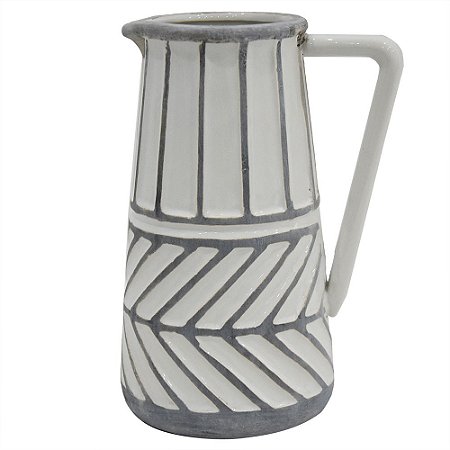 VASO DE CERAMICA CINZA COM DETALHES ETNICOS 17,5CM X 13,5 X