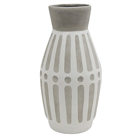 VASO DE CERAMICA CINZA COM DETALHES ETNICOS 16,5CM X 16,5CM