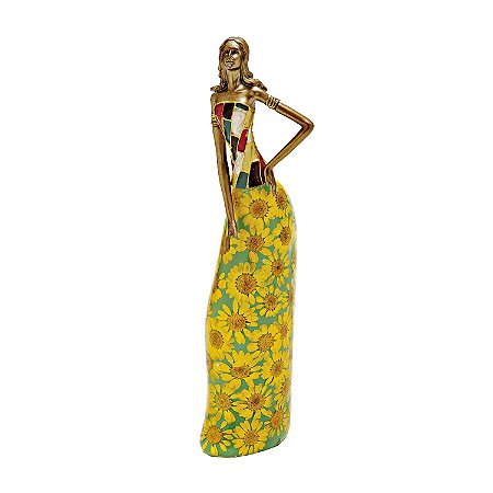 FIGURA DE RESINA- ROUPA FLORIDA AMARELA 26 CM
