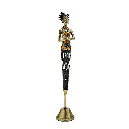FIGURA DE RESINA- AFRICANA DETALHE DOURADO- 44 CM