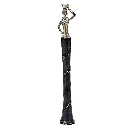 FIGURA DE RESINA PRATA- AFRICANA- 44 CM