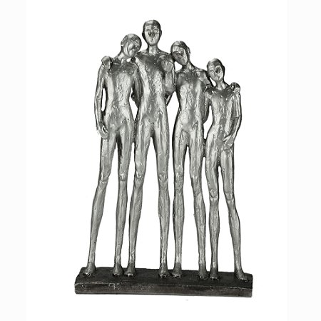 FIGURA DECORATIVA RESINA PESSOAS PRATEADO 18x6x27cm