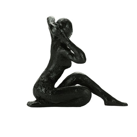 FIGURA DECORATIVA RESINA YOGA PRETA 15x7x13cm