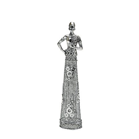 FIGURA DE RESINA-GUARDIAO PRATA 37 CM