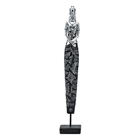 FIGURA DE RESINA- AFRICANA PRATA- 37 CM