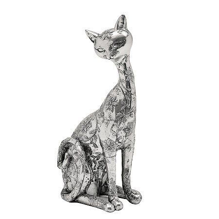 FIGURA DE RESINA- GATO PRATA 27 CM