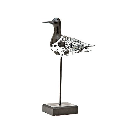 FIGURA DE RESINA- PASSARO COM DETALHES ESPELHADOS-26 CM