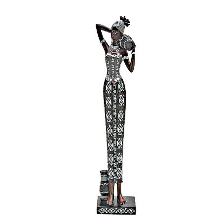 FIGURA DE RESINA- AFRICANA ROUPA PRETA- 61 CM