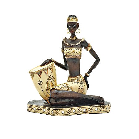 FIGURA DE RESINA- AFRICANA SENTADA- 22 CM