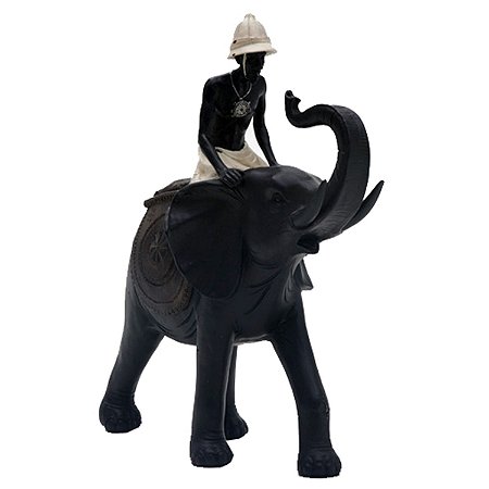 FIGURA DECORATIVA DE RESINA - ELEFANTE COM AFRICANO
