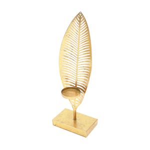 FIGURA DECORATIVA PORTA VELA METAL FOLHA PRETO/DOURADO 13x8x37cm