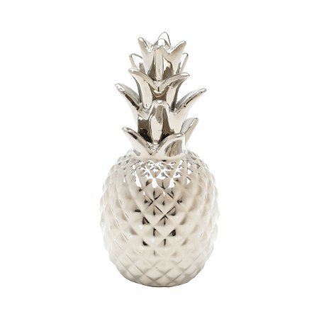 FIGURA DECORATIVA CERÂMICA ABACAXI PRATEADO 9x18cm