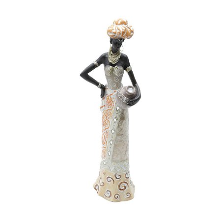 FIGURA DECORATIVA POLIRESINA AFRICANA DECORADO 12x9x40cm