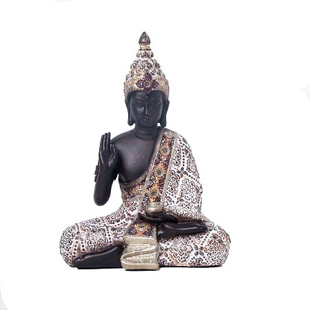 FIGURA DECORATIVA POLIRESINA BUDA DECORADO 14x6x19cm