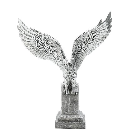 FIGURA DECORATIVA POLIRESINA AGUIA PRATA 27x12x33cm
